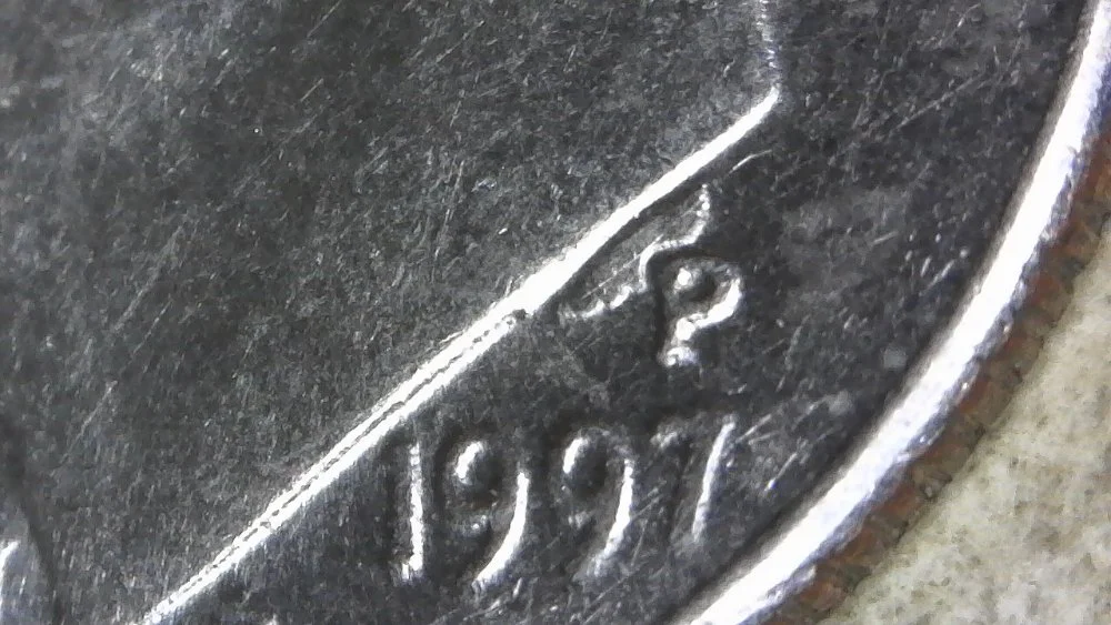1997--P-Roosevelt-Dime-With-Nice-Sized-Die-Chip?